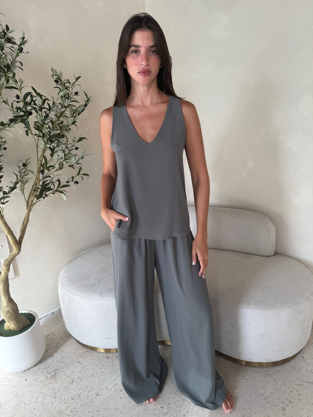 Grey Textured Top & Pant Set