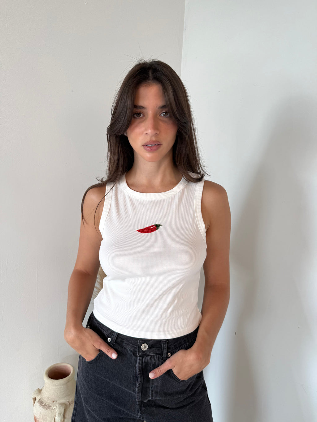 White Chilli Beaded Tank