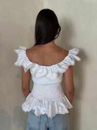 White Smocked Eyelet Top