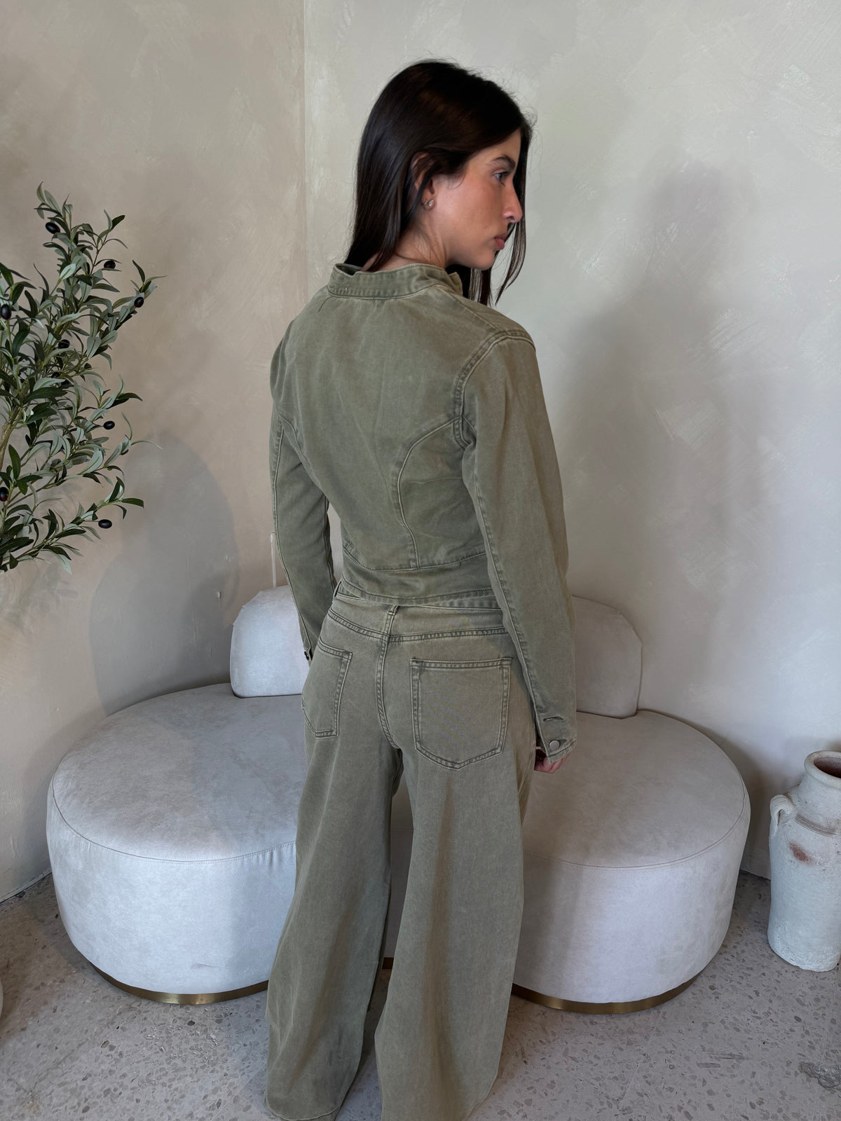 Olive Denim Jacket & Pant Set