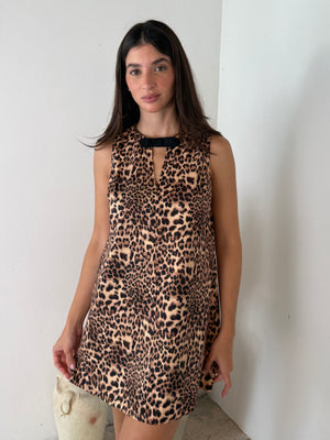 Leopard Bow Mini Dress