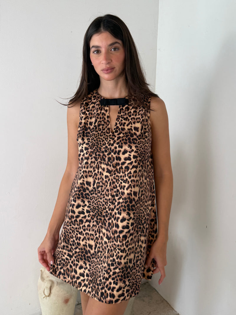 Leopard Bow Mini Dress