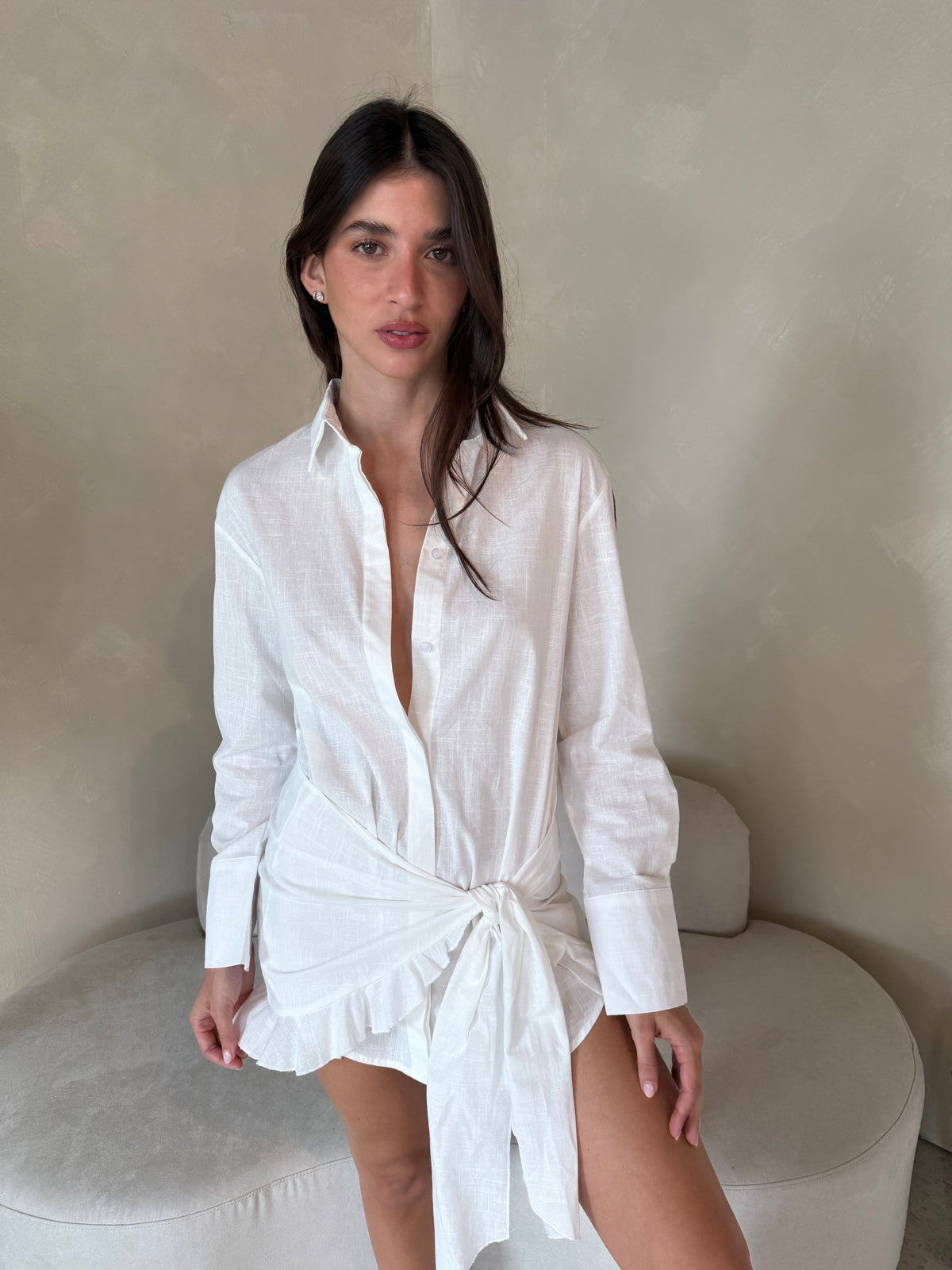 Tie-front Shirt Cover-up Dress