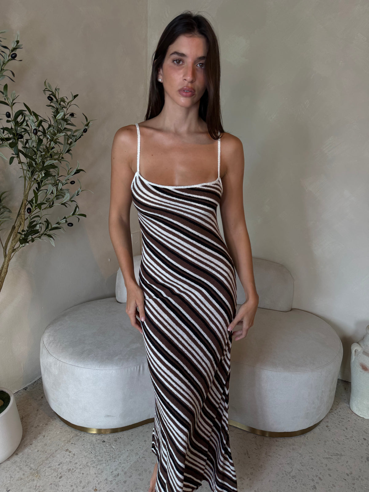 Ribbed Striped Midi Dress