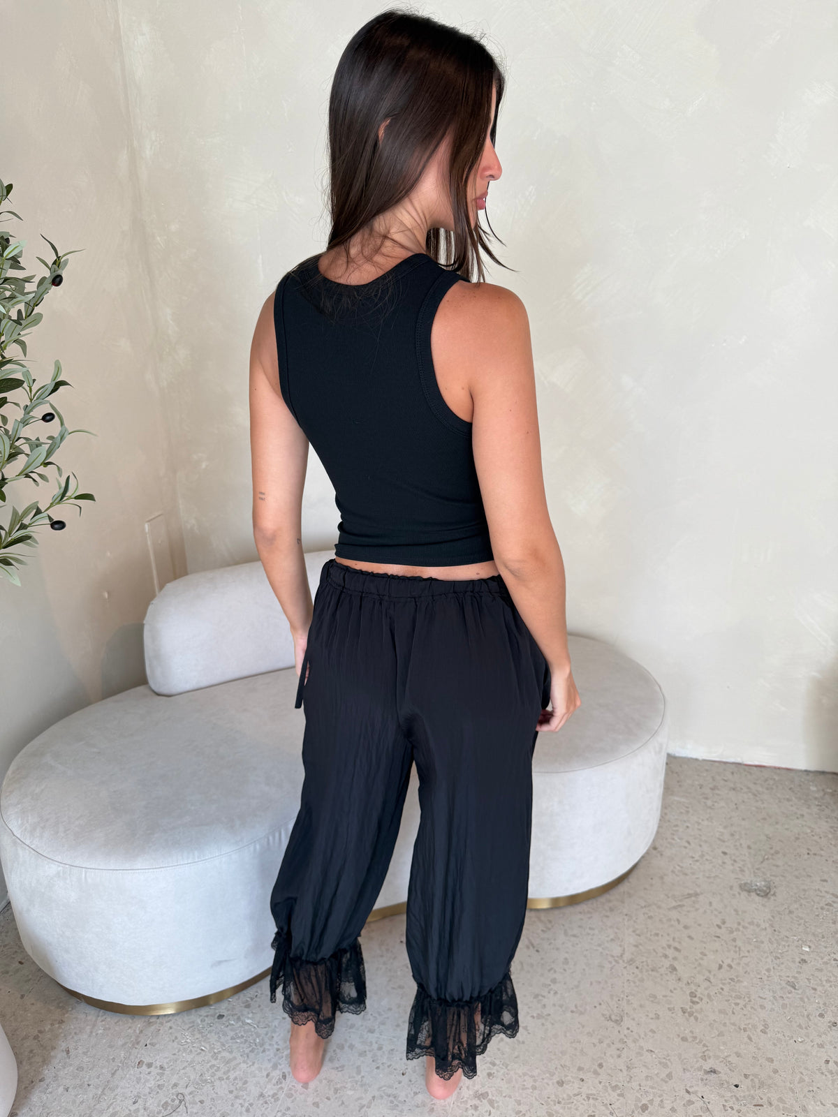 Black Drawstring Lace Pants