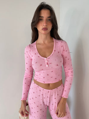 Floral Ribbed Pajama Set