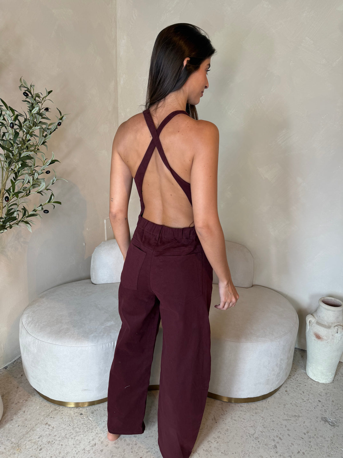 Twill Strappy Barrel Jumpsuit