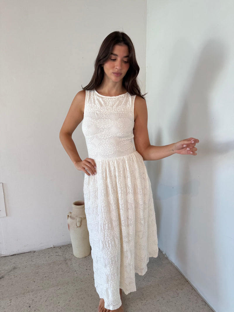 White Eyelet Midi Dress