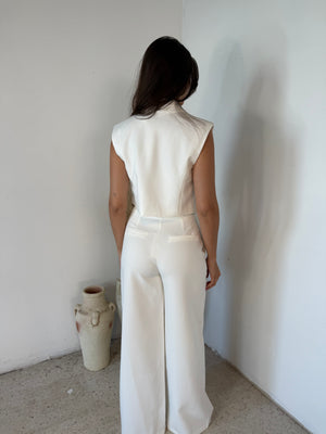 White Cropped Blazer Vest & Pant Set