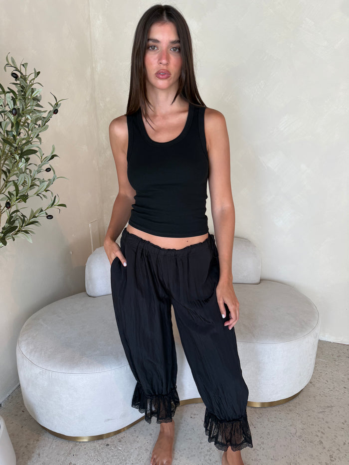 Black Drawstring Lace Pants