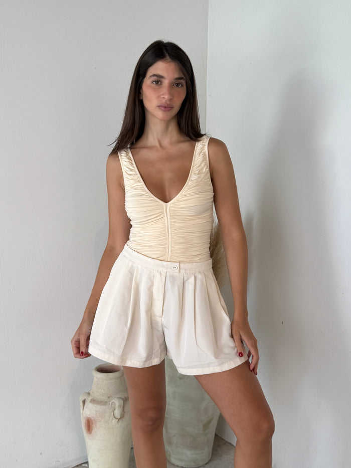 Cream Pleated Shorts