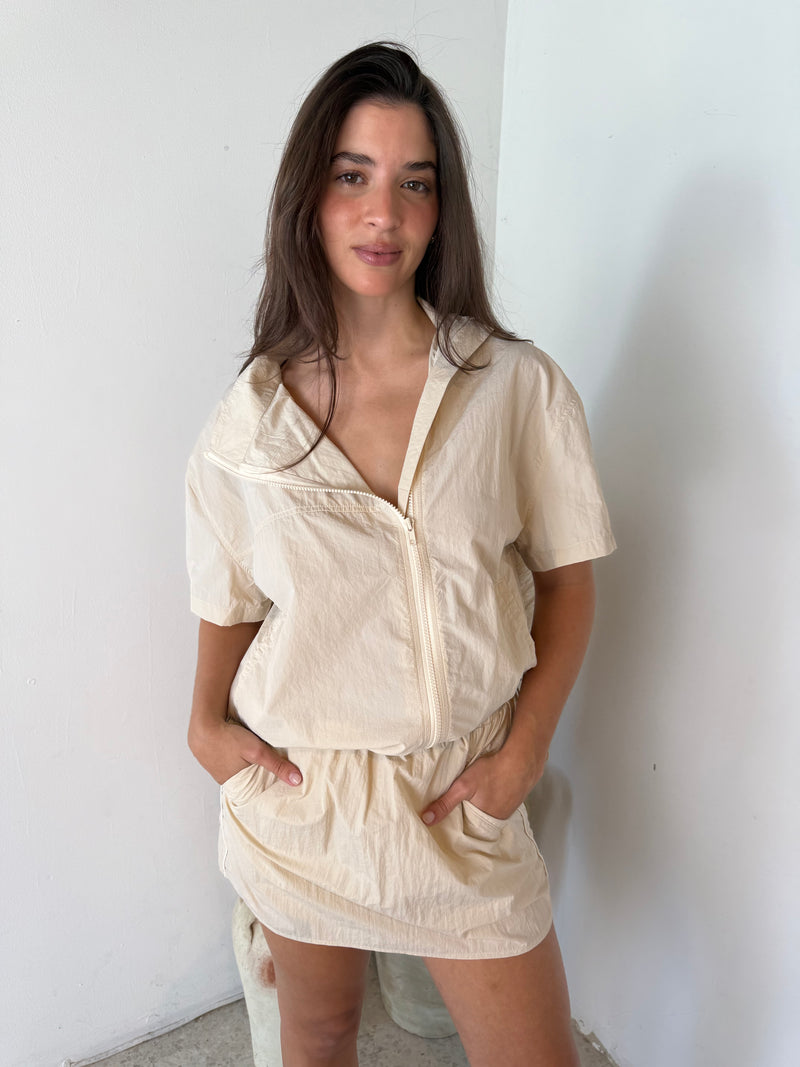 Beige Zipper Top & Skort Set