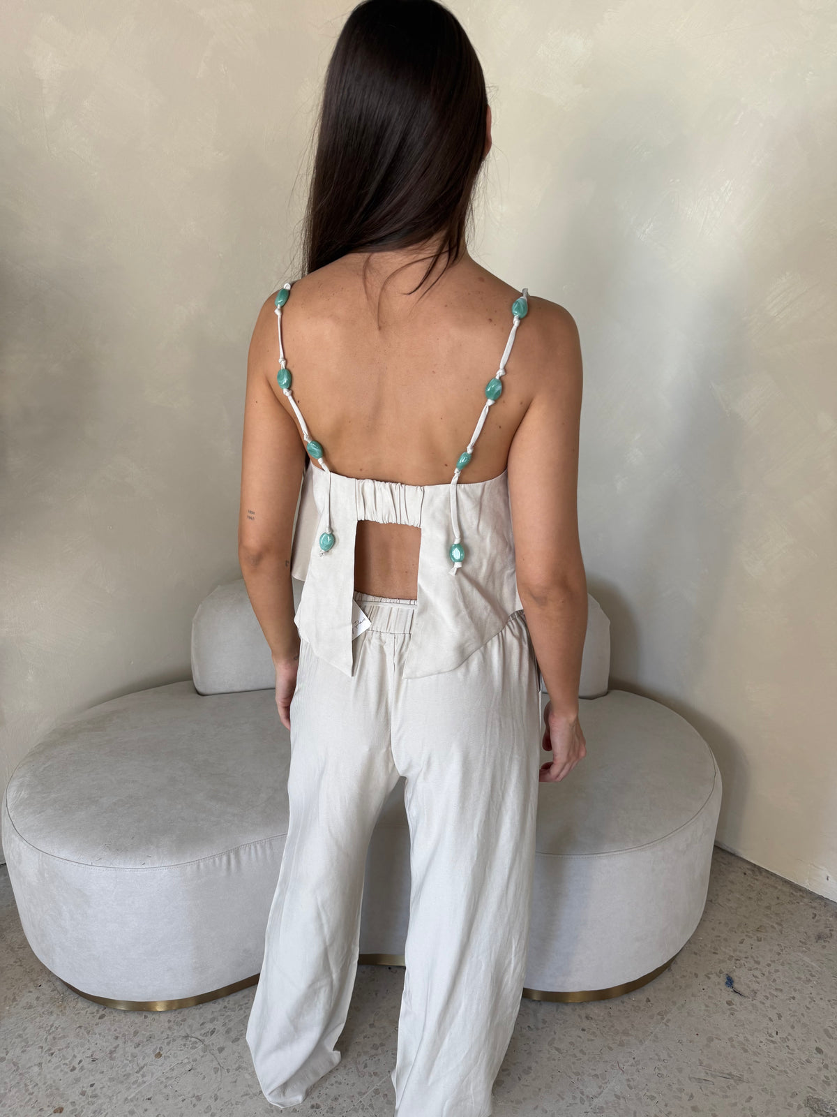 Beaded Beige Two Piece Set