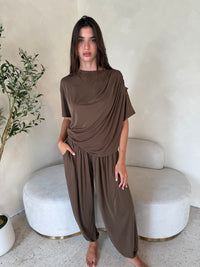 Draped Soft Top & Parachute Pants Set