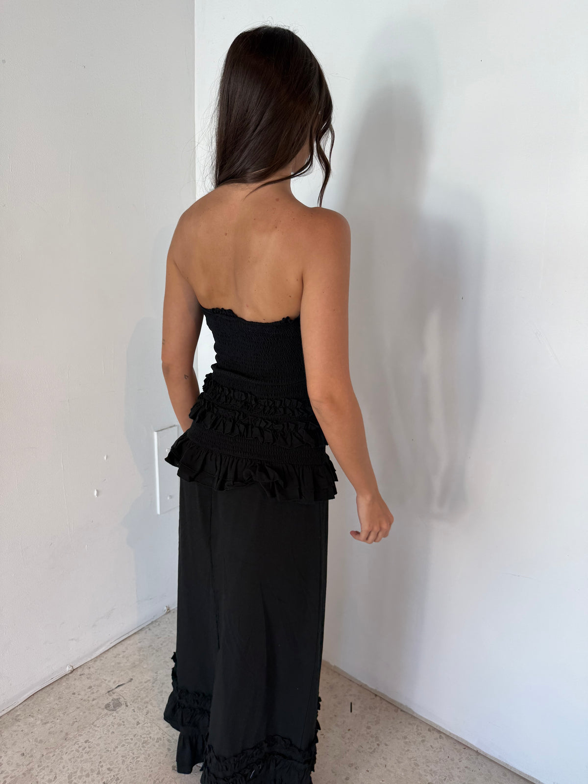 Ruffled Smocked Low Waist Maxi Dress