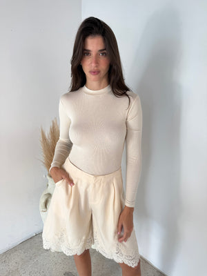 Cream LS Ribbed Bodysuit