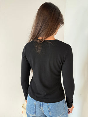 Ribbed LS Button Top