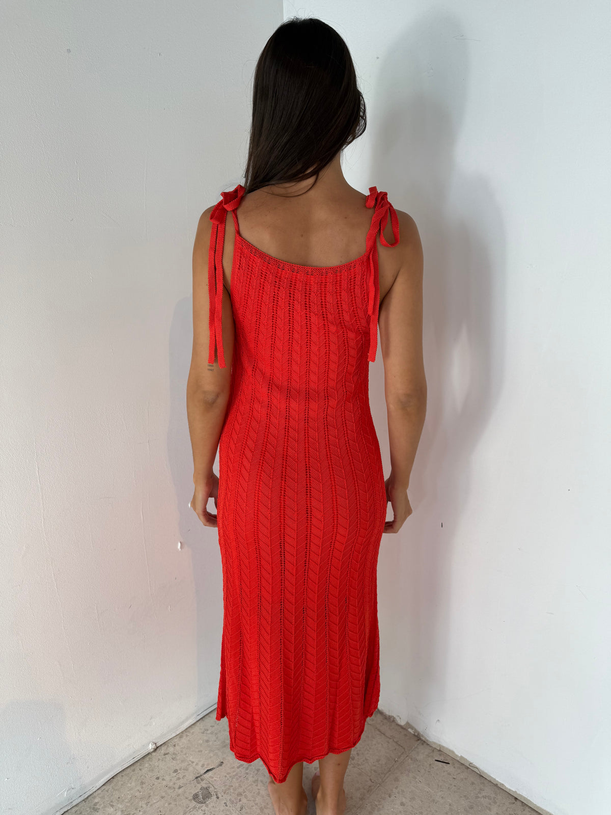 Red Tie Strap Knit Dress