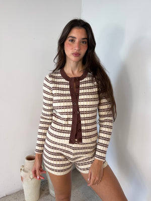 Fuzzy Stripe LS Top & Pant Set