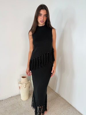 Black Sweater Fringe Set