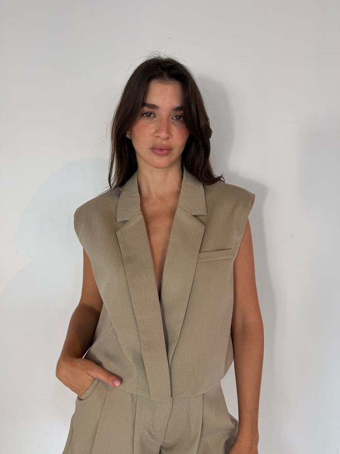 Mocha Crop Vest & Short Set