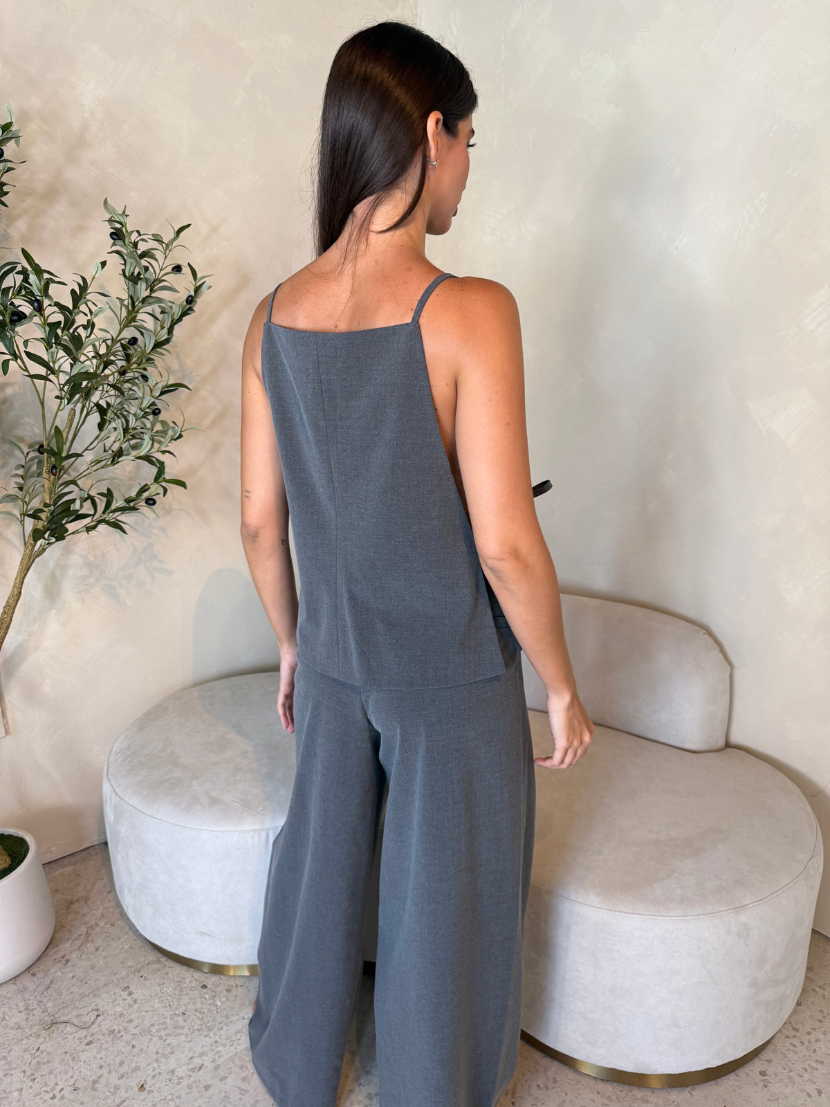 Charcoal Side Tie Top & Pant Set