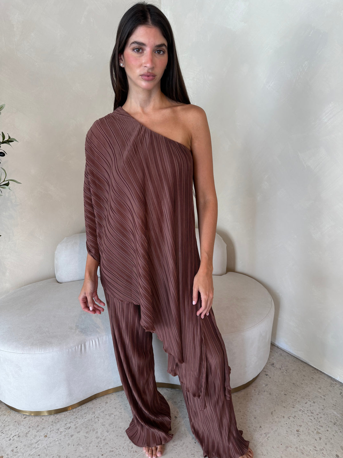 Brown Pleated Set