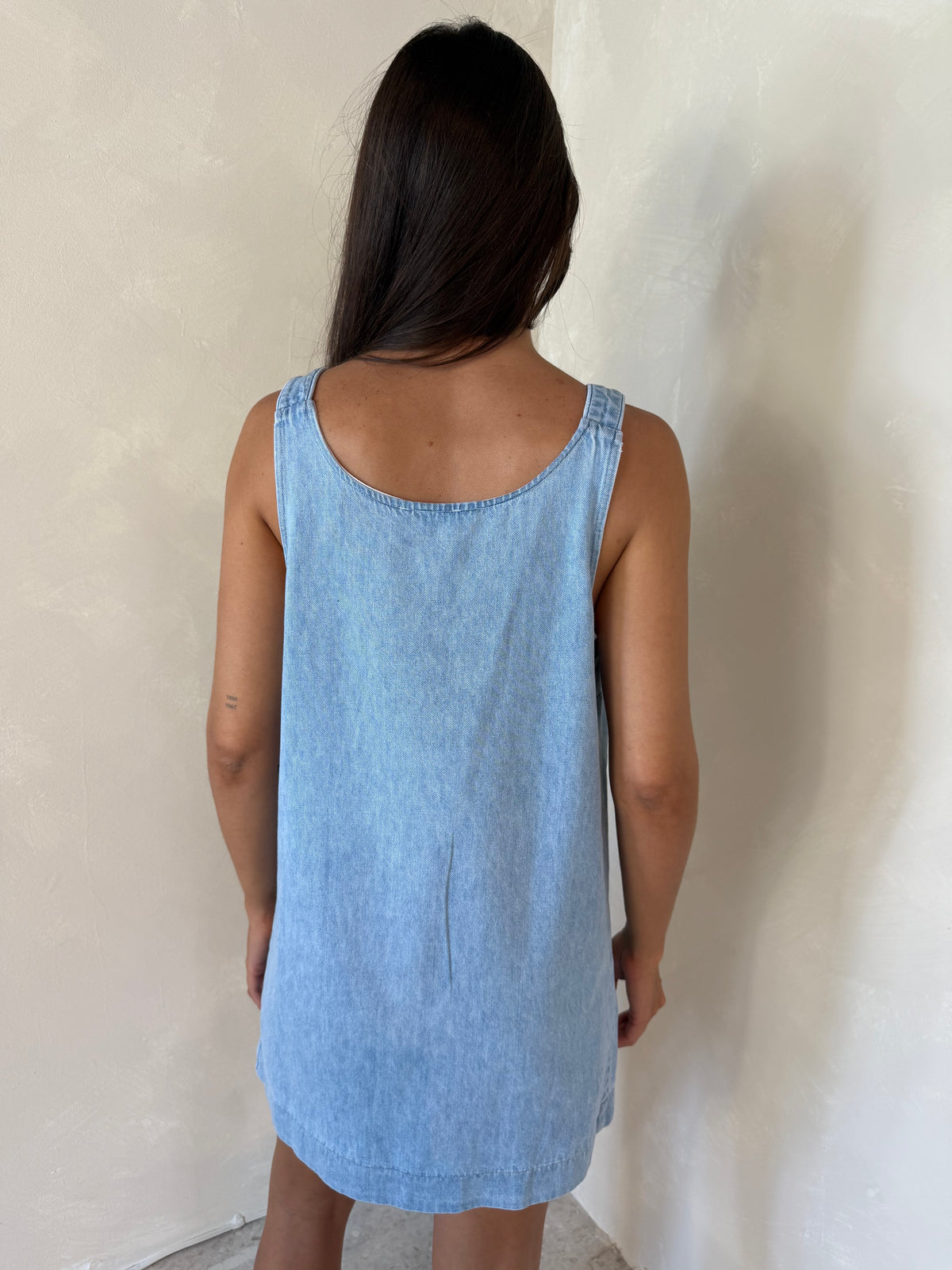Denim Button Shoulder Strap Dress