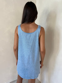 Denim Button Shoulder Strap Dress