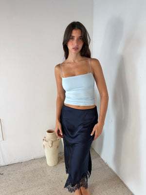 Navy Satin Lace Skirt