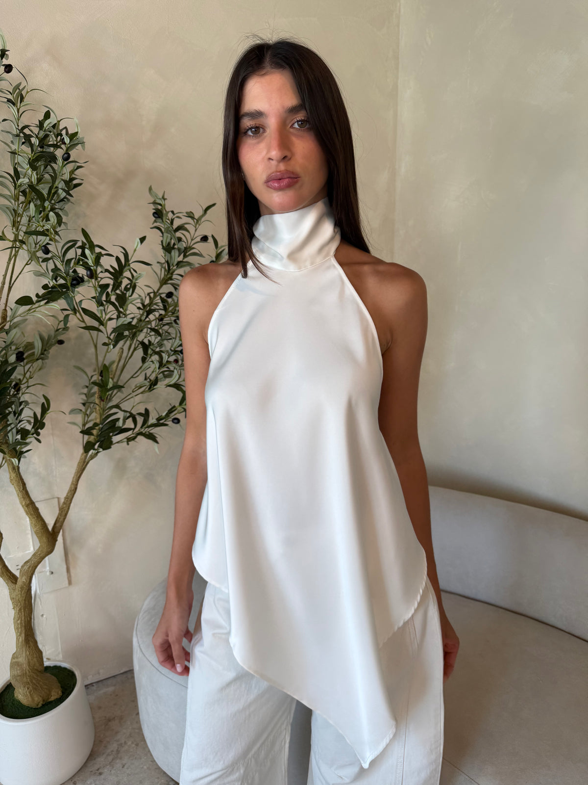 Hi Neck Open Back Top
