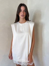 Shoulder Pad Lace Hem Dress