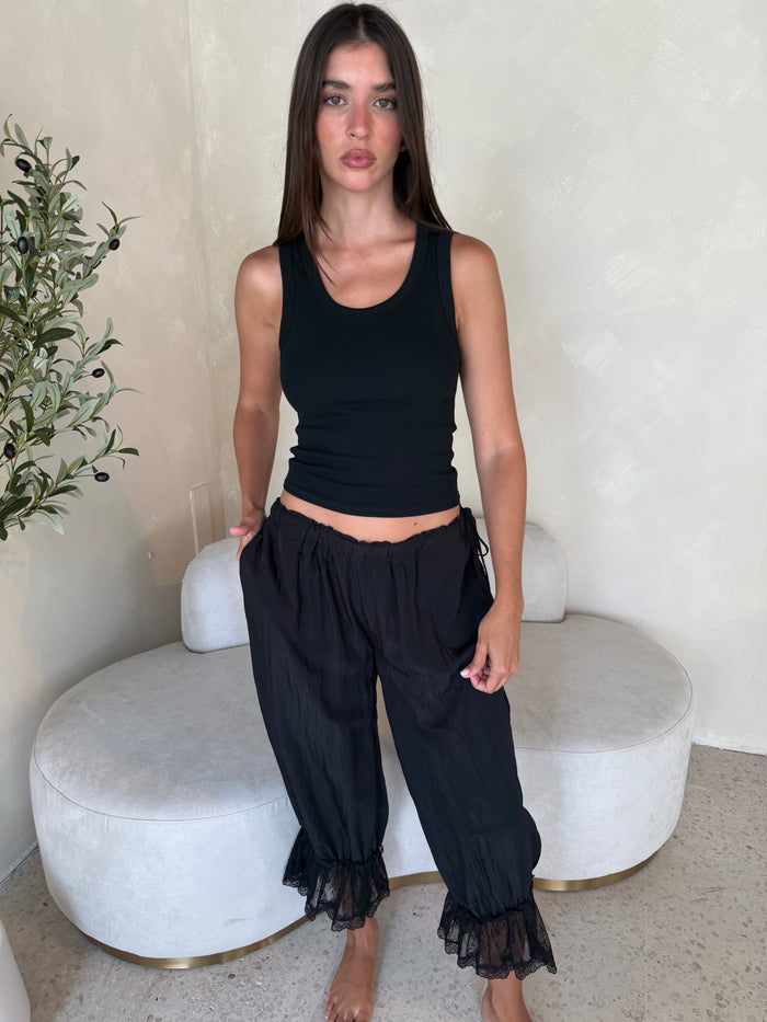 Black Drawstring Lace Pants