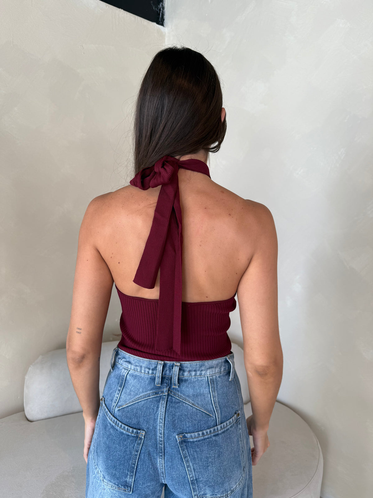 Ribbed Tie Neck Tank Top