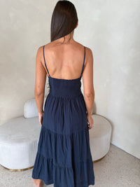 Navy Linen Strappy Maxi Dress