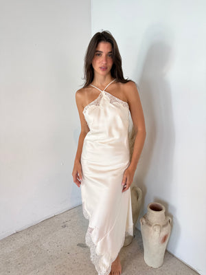 Cream Satin Lace Dress