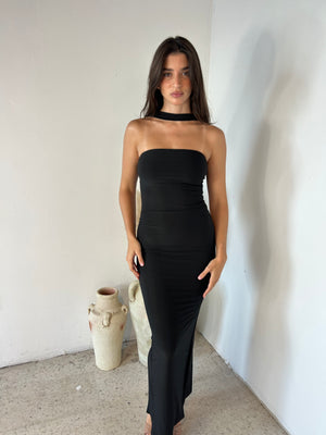 Black Strapless Dress with Halter Strap