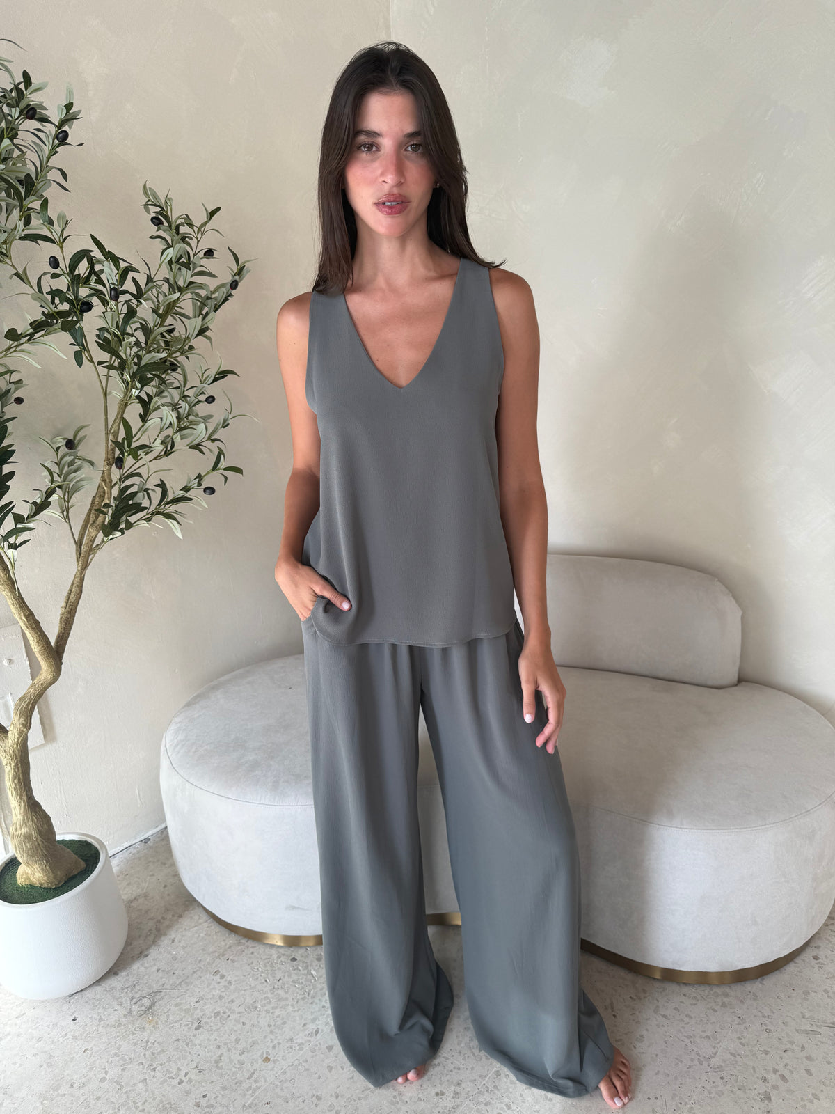Grey Textured Top & Pant Set