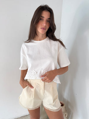 Twill Lace Hem Shorts