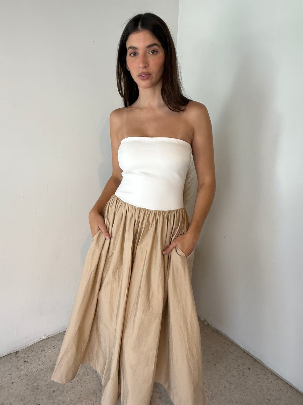 Tube Woven Mix Midi Dress