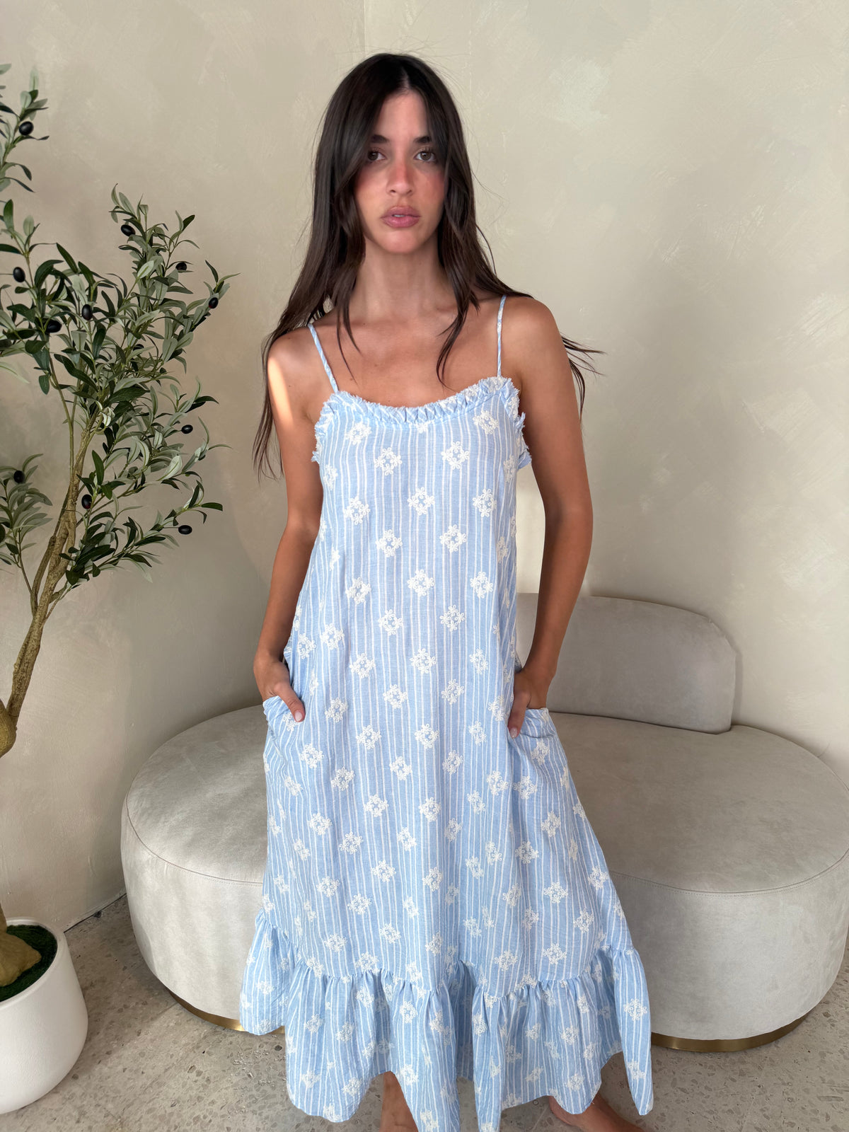 Blue Frill Maxi Dress