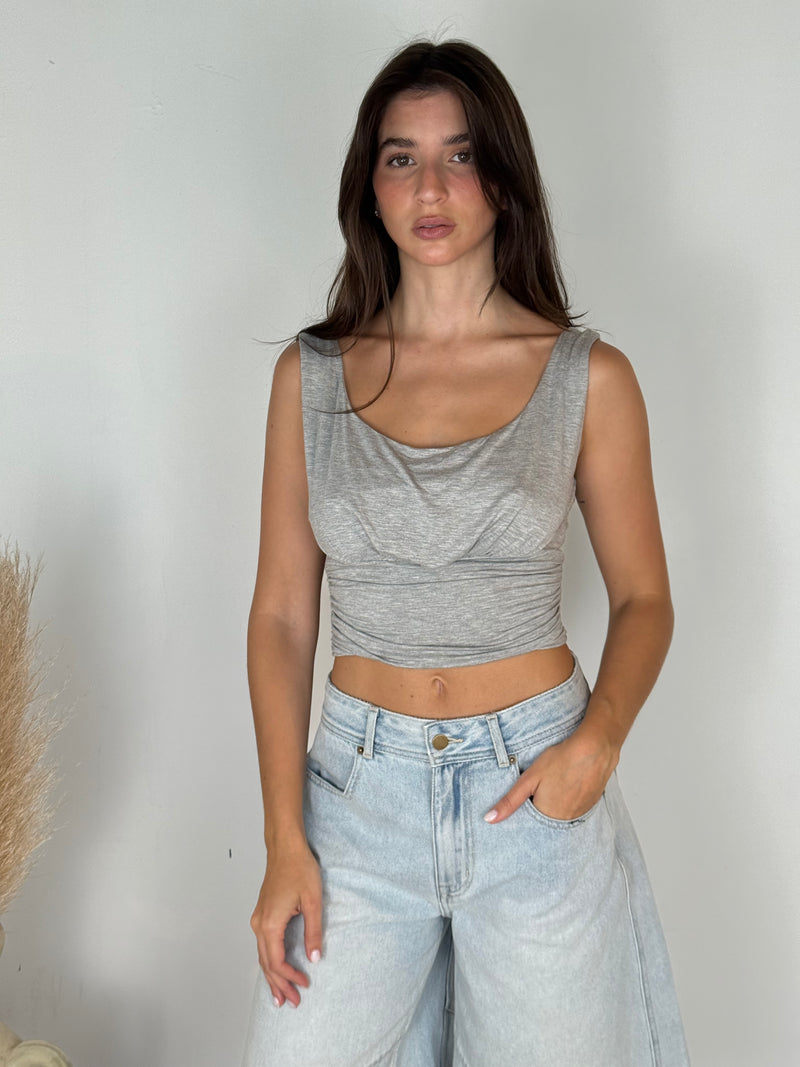 Grey Soft Cowl Neck Top