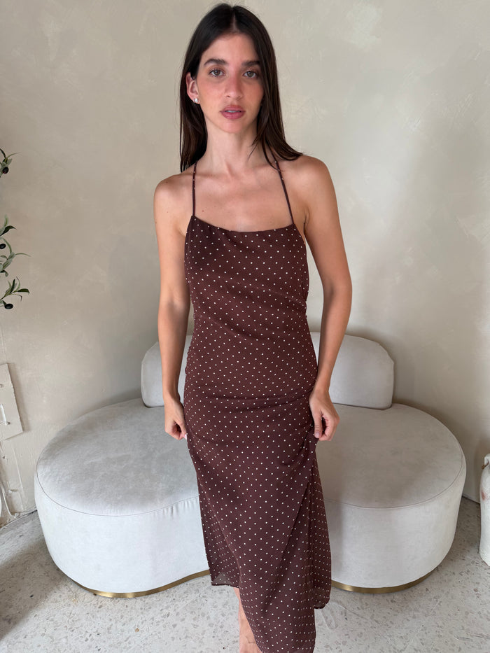 Brown Polka Maxi Dress