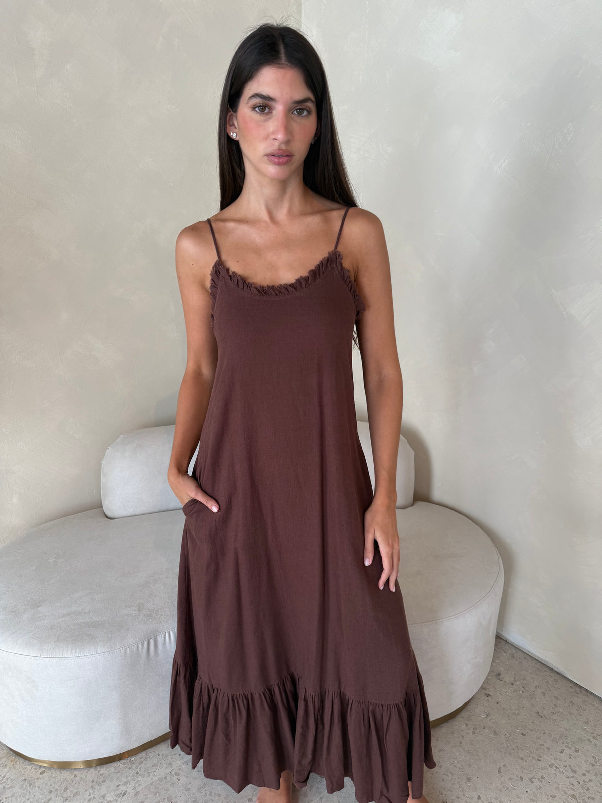 Linen Strappy Maxi Dress