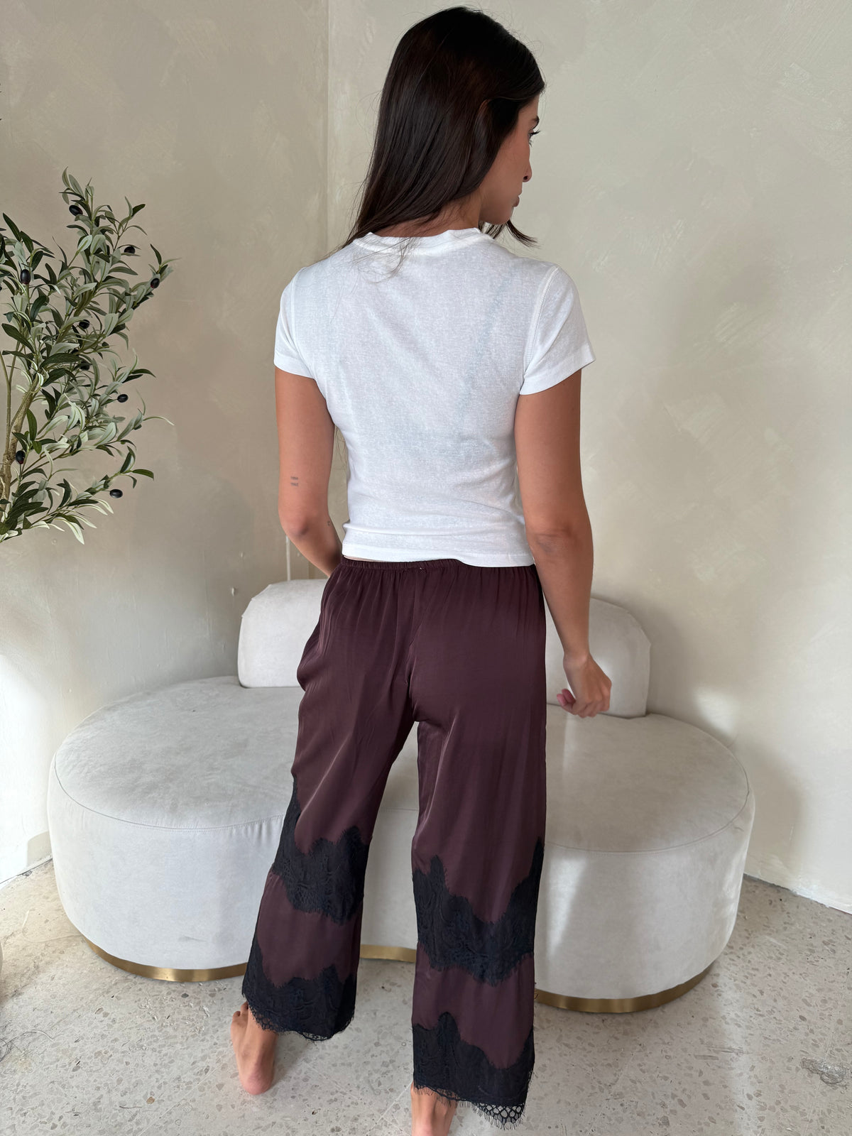 Plum Lace Trim Pants