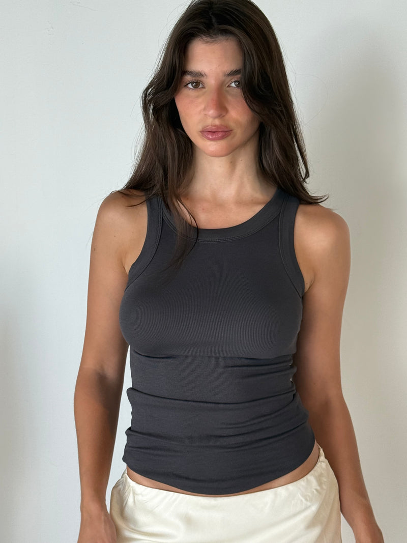 Charcoal Ribbed Tank Top