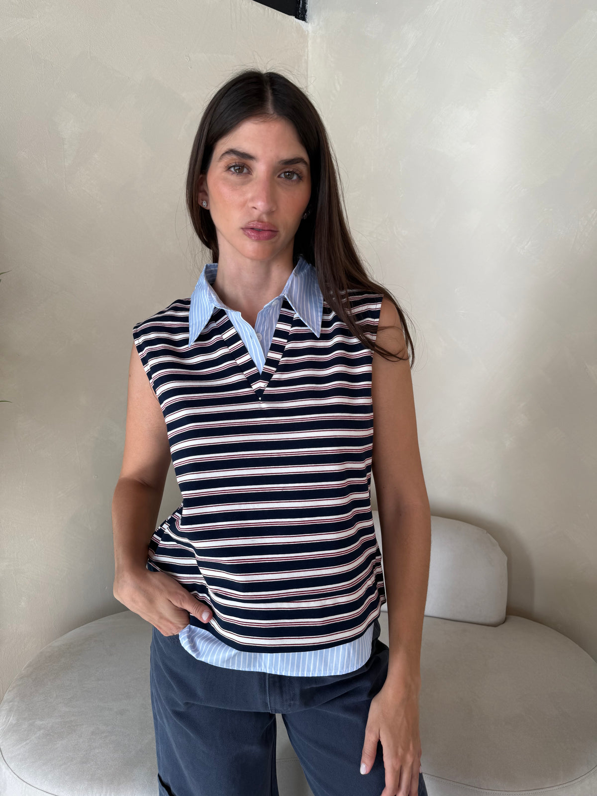 Layered Look Striped Knit Top