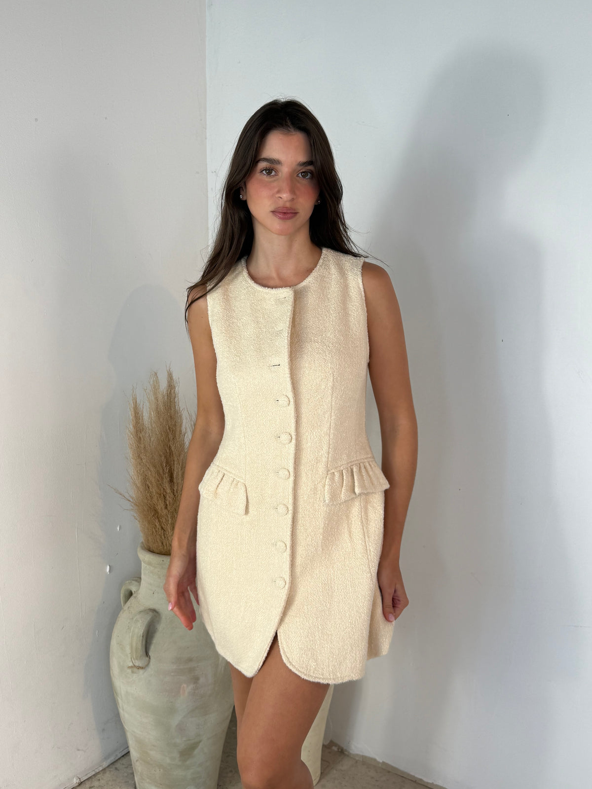 Tweed Ruffle Mini Dress