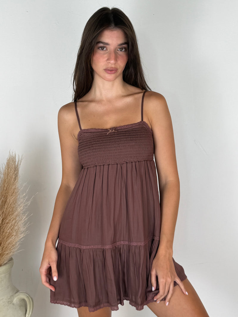 Chocolate Smocked Swing Dress