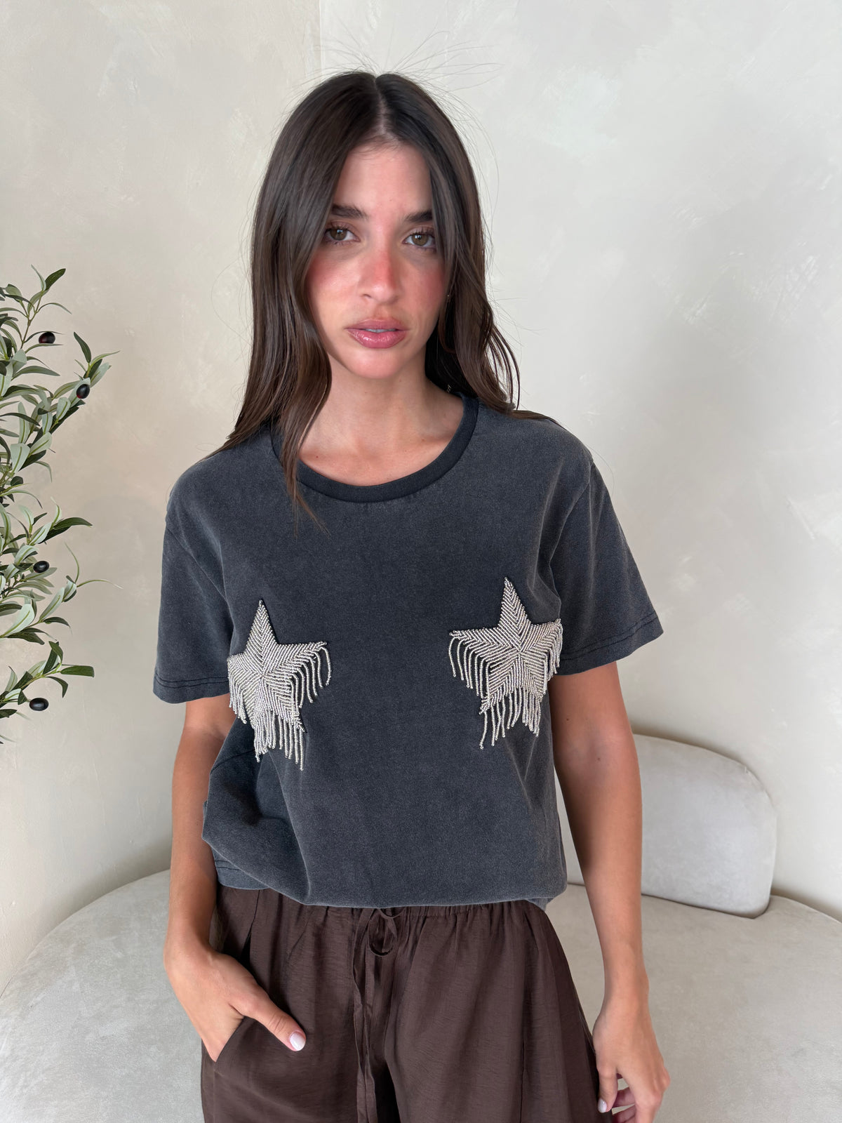 Grey Washed SS Star Top